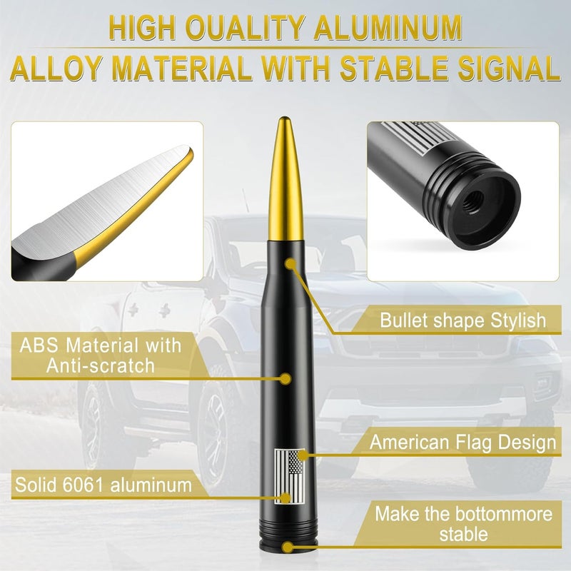 BJSIA American Flag Antenna for Truck with Valve Stem Caps - Universal Compatible with Ford, Dodge, Chevrolet, GMC, Jeep, Toyota Truck Car Accessories, Heavy Duty Pickup Trucks Accessories - Gold - Image 3